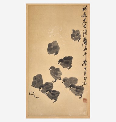 Lot 46 - Attributed to Qi Baishi 齐白石（款） 雏鸡捉虫图