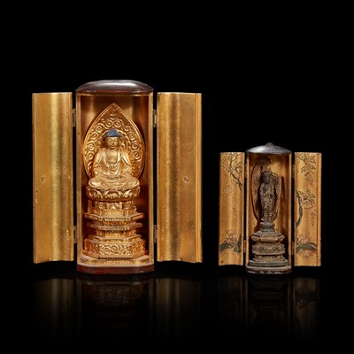 Lot 209 - Two small Japanese gilt lacquered wood zushi shrines