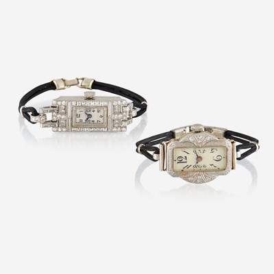 Lot 134 - A collection of two Art Deco lady's diamond wristwatches