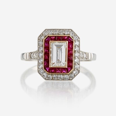Lot 23 - A diamond, ruby, and platinum ring