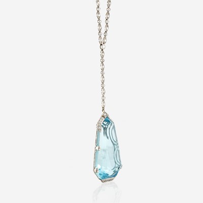 Lot 9 - A diamond, aquamarine, and palladium pendant necklace, Tiffany & Co.