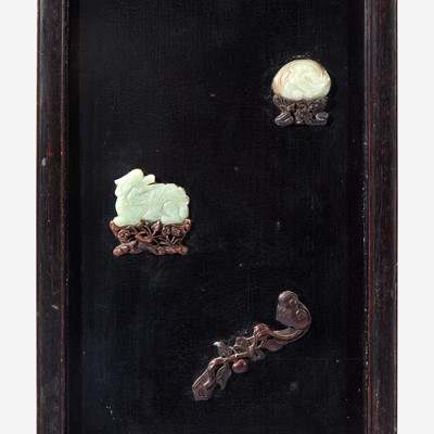 Lot 153 - A pair of Chinese jade and hardstone embellished wood panels