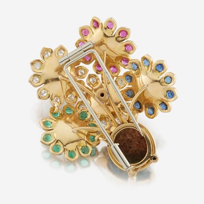 Lot 75 - An 18K yellow gold, opal, diamond, emerald, sapphire, and ruby brooch, Julius Hügler