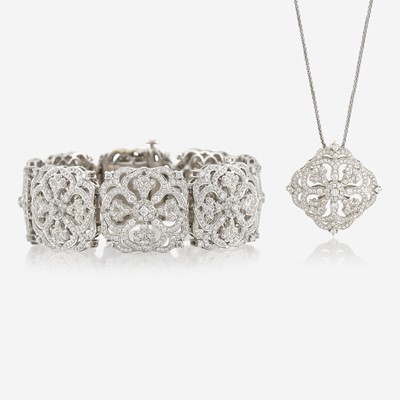 Lot 78 - A diamond and white gold bracelet with matching pendant, Charles Krypell