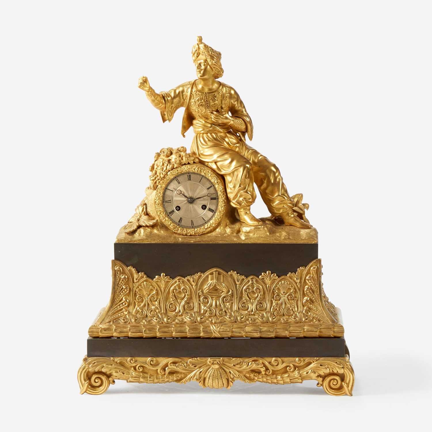 Lot 51 - A Large Continental Patinated and Gilt Bronze Figural Mantle Clock