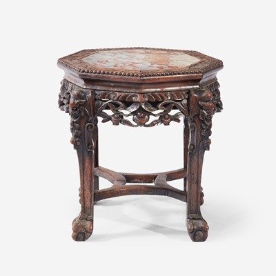 Lot 96 - A Chinese Carved Hardwood Side Chair and Side Table