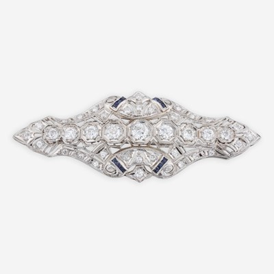 Lot 5 - Art Deco 14K White Gold, Diamond, and Sapphire Pendant