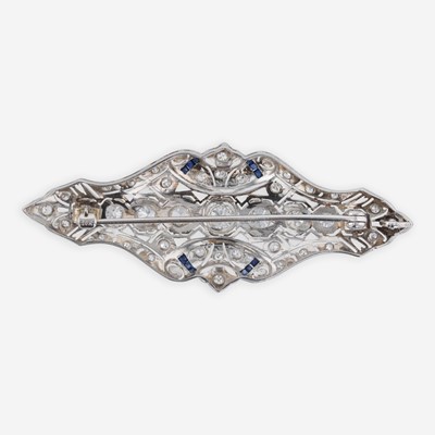 Lot 5 - Art Deco 14K White Gold, Diamond, and Sapphire Pendant