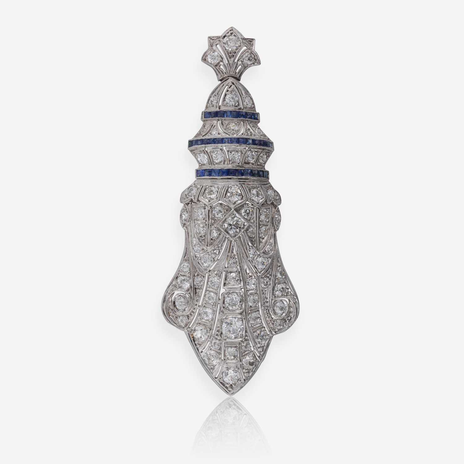 Lot 15 - Art Deco Diamond and Sapphire Brooch