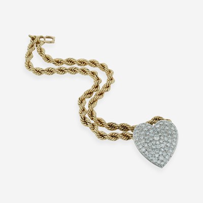 Lot 216 - Diamond and 14K White Gold Pendant on Yellow Gold Rope Chain