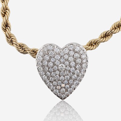 Lot 216 - Diamond and 14K White Gold Pendant on Yellow Gold Rope Chain