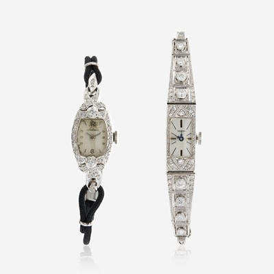 Lot 135 - A collection of two lady's diamond wristwatches, Longines, Viccanta