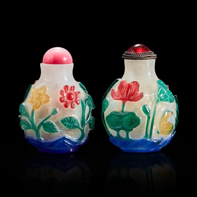 Lot 176 - Two Chinese glass four-color overlay snuff bottles