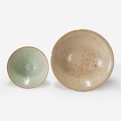 Lot 18 - A Vietnamese incised “Peony” bowl,  and an incised celadon-glazed “Boys” bowl