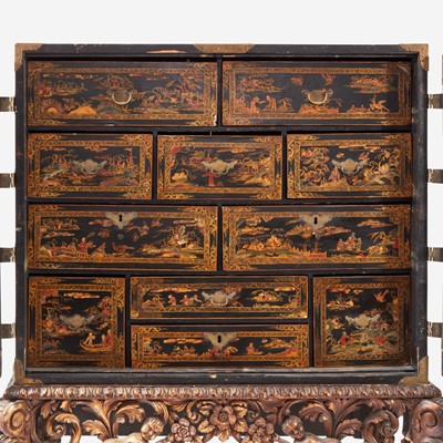Lot 90 - A George III Gilt Decorated Black Lacquered Cabinet on Stand
