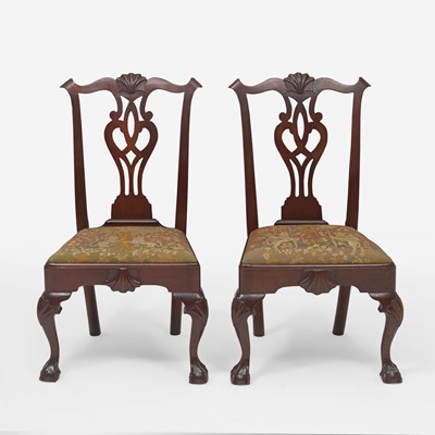 Lot 91 - A pair of Chippendale carved mahogany side chairs