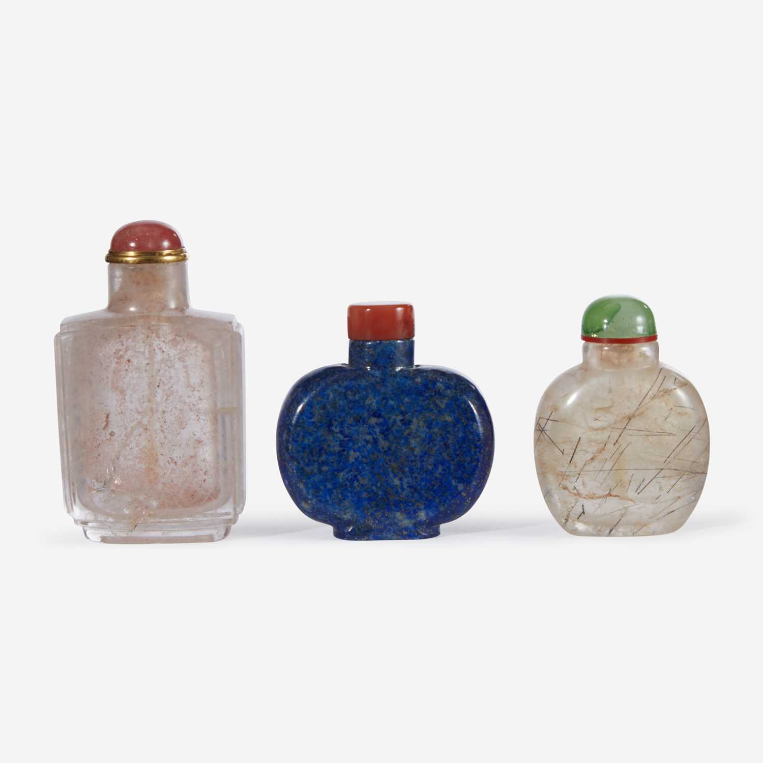 Lot 178 - Two Chinese rock crystal snuff bottles and one lapis lazuli snuff bottle