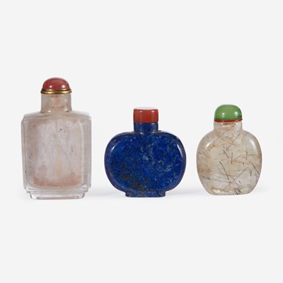 Lot 178 - Two Chinese rock crystal snuff bottles and one lapis lazuli snuff bottle