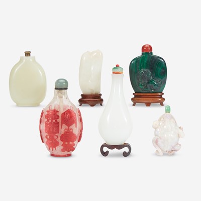 Lot 168 - Group of five Chinese snuff bottles and a jade carving
