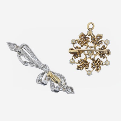 Lot 80 - Two 18K gold and diamond brooches