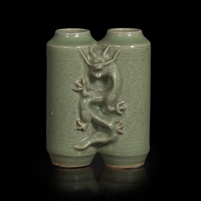 Lot 20 - An unusual Chinese Longquan celadon "Champion" vase 龙泉青瓷瓶