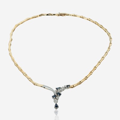 Lot 297 - A Gold, Diamond, and Sapphire Necklace