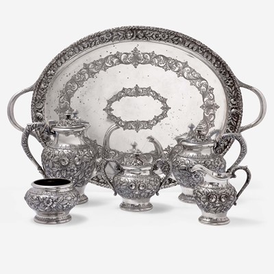 Lot 151 - An American Sterling Silver Five-Piece Tea and Coffee Service with Tray