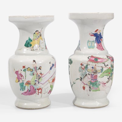 Lot 38 - An associated pair of Chinese famille rose-decorated porcelain baluster vases 粉彩观音瓶 或为一对