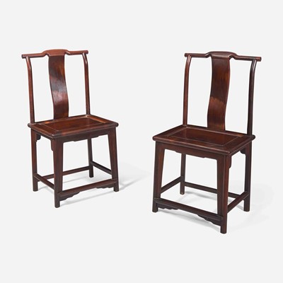 Lot 73 - A pair of Chinese hardwood and jichimu side chairs