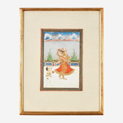 Lot 203 - An Indian miniature painting depicting a woman and child playing with a yo-yo