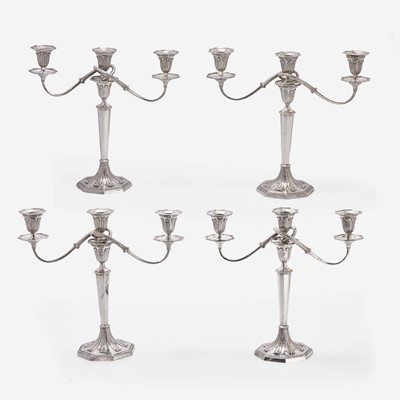 Lot 154 - A Set of Four American Sterling Silver Three-Light Candelabra