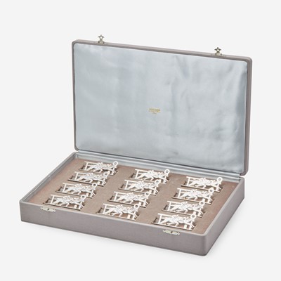 Lot 160 - A Cased Set of Twelve French Sterling Silver Place Card Holders