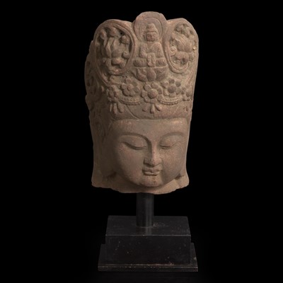 Lot 45 - A Chinese carved stone head of Guanyin 石雕观音头像