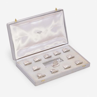 Lot 159 - A Cased Set of Twelve French Silver Place Card Holders