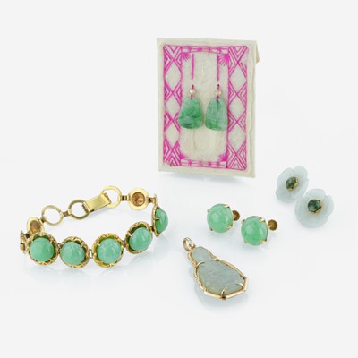 Lot 102 - A collection of jadeite jade jewelry
