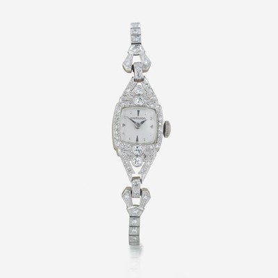 Lot 120 - A platinum and diamond watch, Hamilton