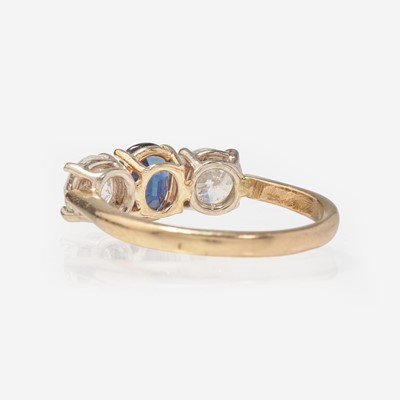 Lot 291 - Three-Stone Sapphire and Diamond Ring