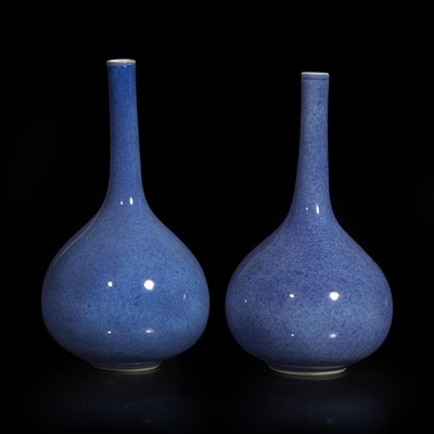 Lot 65 - A pair of Chinese powder blue-glazed bottle vases 洒蓝地赏瓶一对