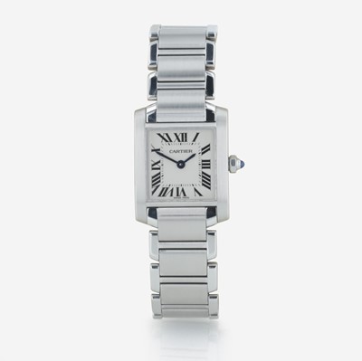 Lot 125 - A stainless steel square tank Française watch, Cartier