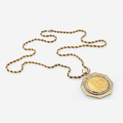 Lot 22 - A 1927 St. Gaudens $20 gold coin and diamond necklace