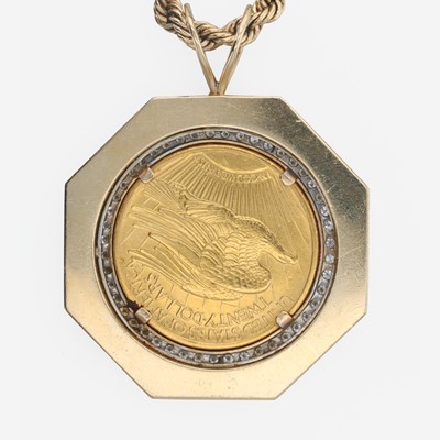 Lot 22 - A 1927 St. Gaudens $20 gold coin and diamond necklace