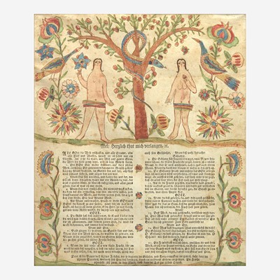 Lot 176 - An Adam and Eve hand-decorated letterpress broadside
