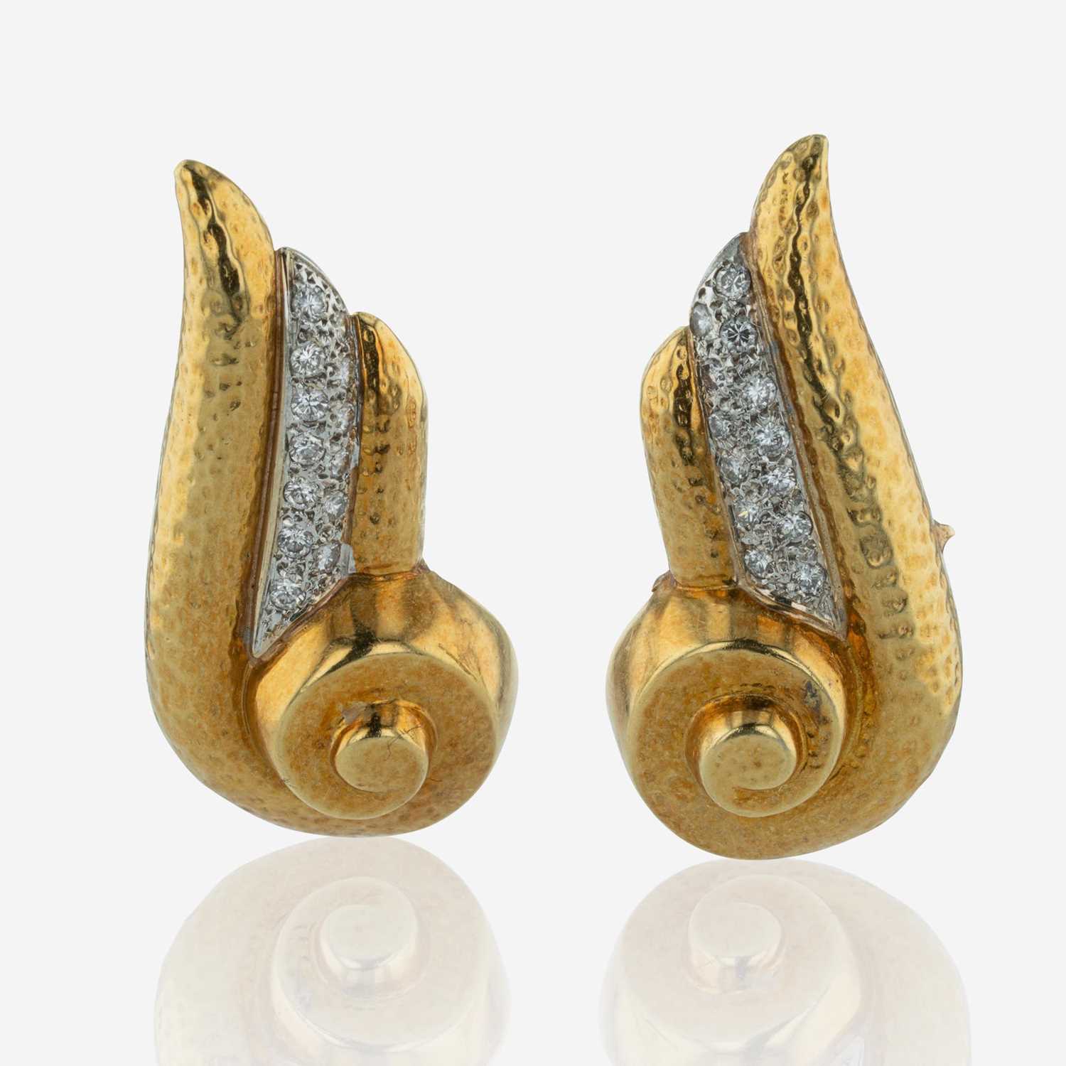 Lot 271 - A Pair of Two-Tone 18K Gold and Diamond Earrings