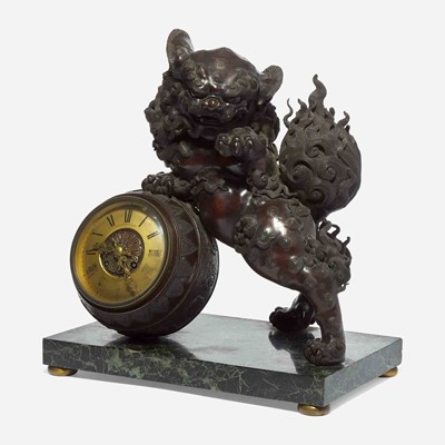 Lot 80 - A Japanesque patinated bronze and verde marble mantel clock