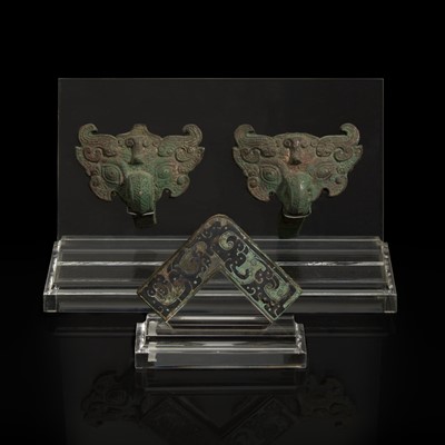 Lot 2 - Three Chinese archaistic bronzes 青铜饰三件