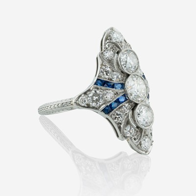 Lot 201 - An Art Deco Diamond and Sapphire Ring