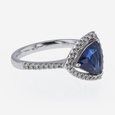 Lot 295 - Sapphire, Diamond, and 18K White Gold Chow Tai Fook Ring