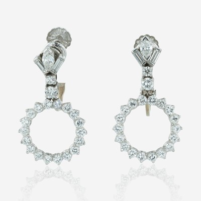 Lot 289 - A Set of 14K White Gold and Diamond Earrings and Necklace