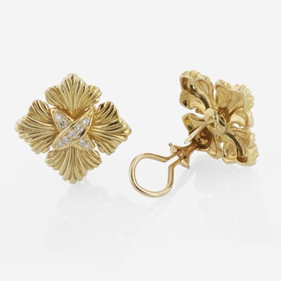 Lot 232 - A Pair of 18K Yellow Gold and Diamond Ear Clips