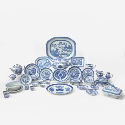 Lot 75 - A large collection of forty-two Chinese Export porcelain Canton and Blue Fitzhugh tablewares